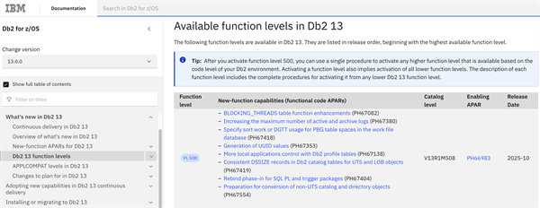 Announcing function level 508 for Db2 13 for z/OS!