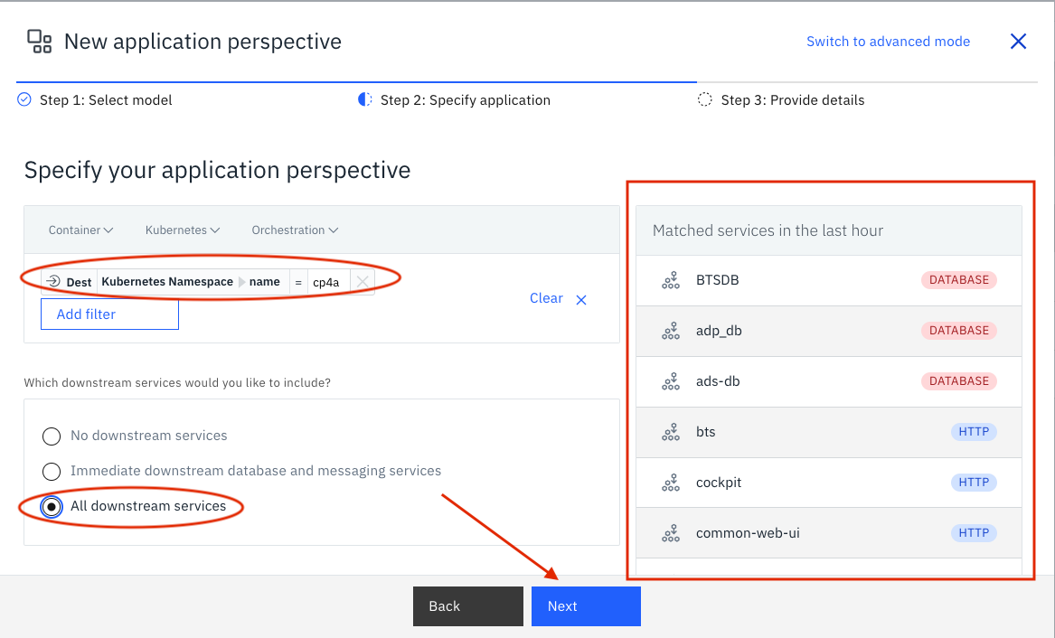 Creating a new application perspective step 2