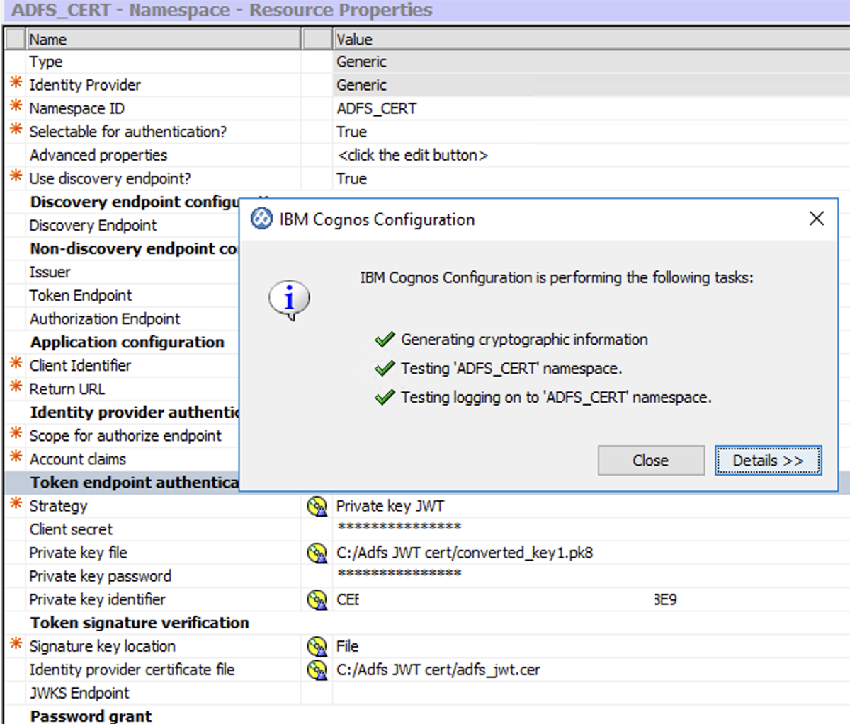Cognos Analytics:Configuring ADFS Identity Provider with Private Key ...