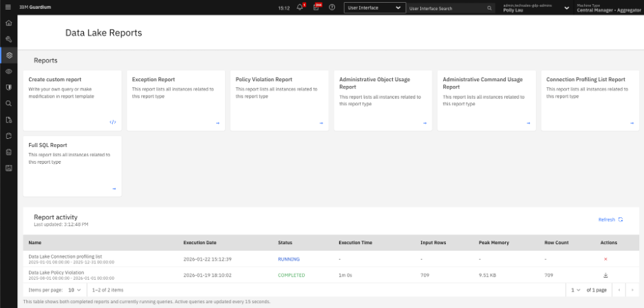 Data Lake Reports page