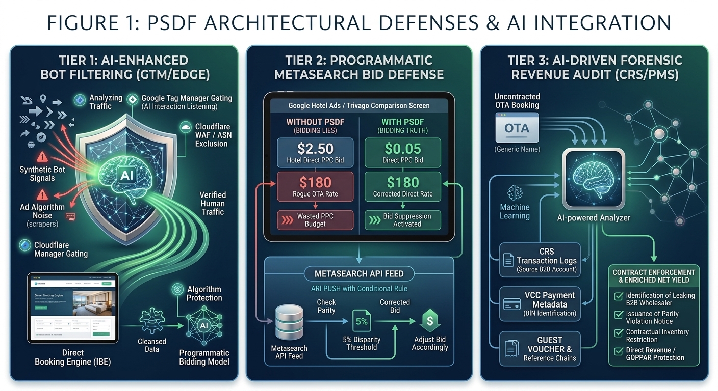 The architectural diagram provides a high-level visualization of how the PSDF ecosystem provides 3-tier protection using an intelligent AI core.