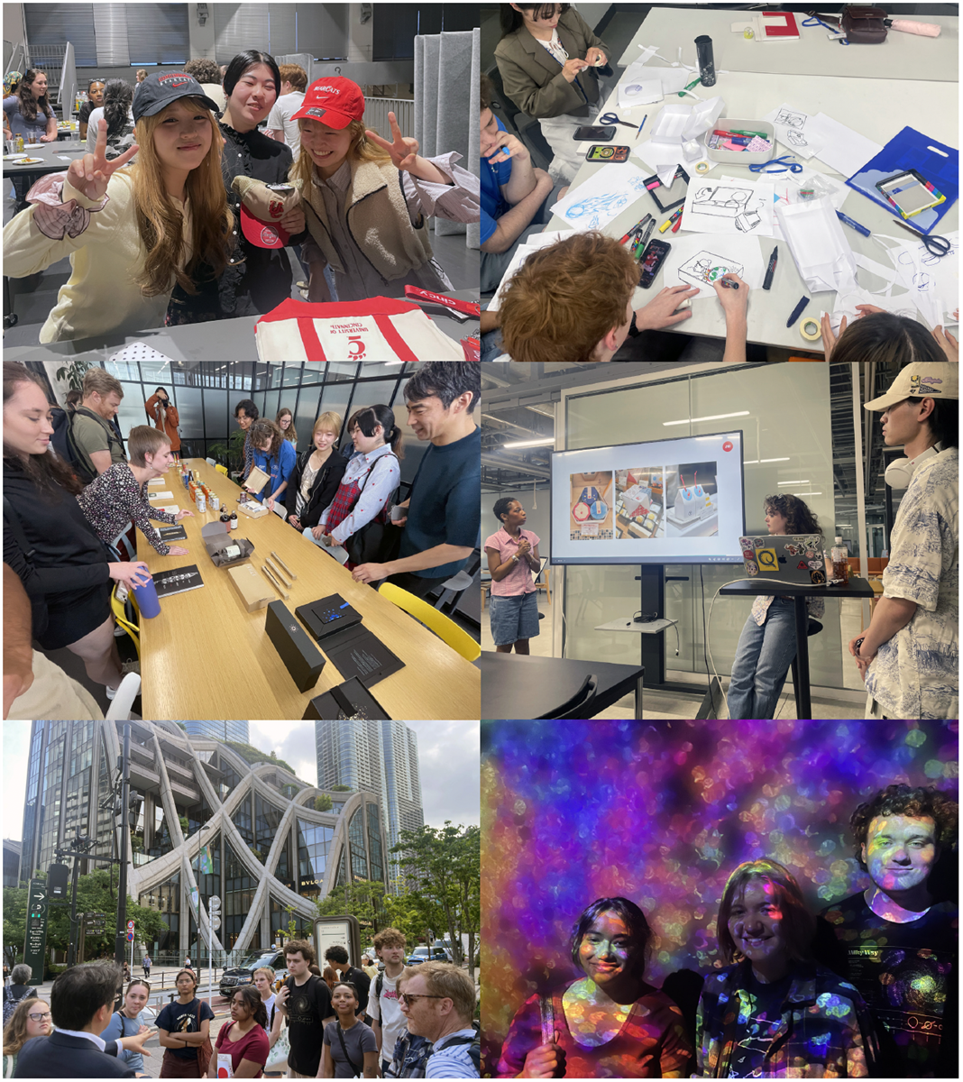 a collage of 6 images showing students on the 2026 Japan Culture and Packaging Workshop