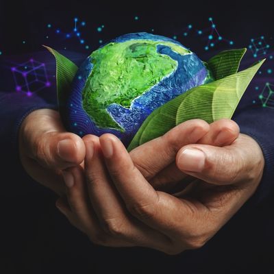 Hand Holding A Model Of Earth With Leaves