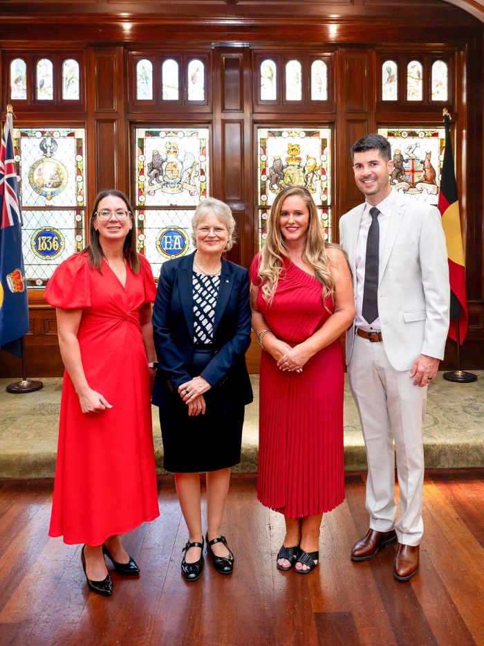 kathryn johnson, brenton mitsos and laila ferrier with governor of South Australia