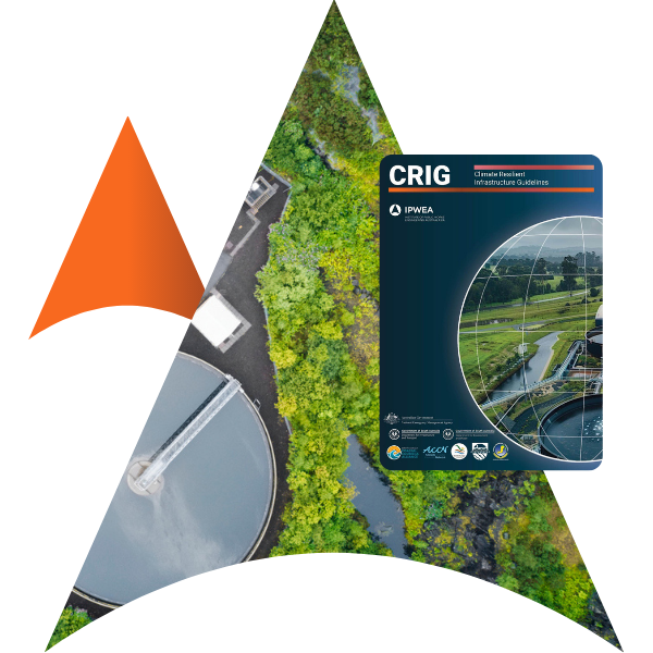 Hero section showing a water treatment plant and a cover of CRIG by IPWEA