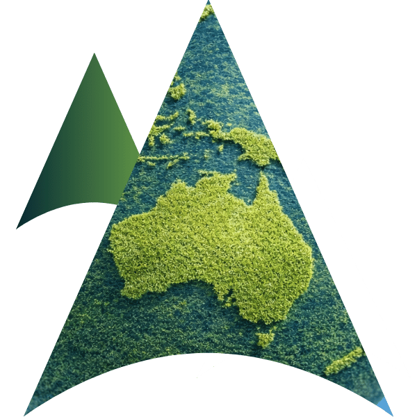 Hero section showing a globe made of grass with a focus on Australia