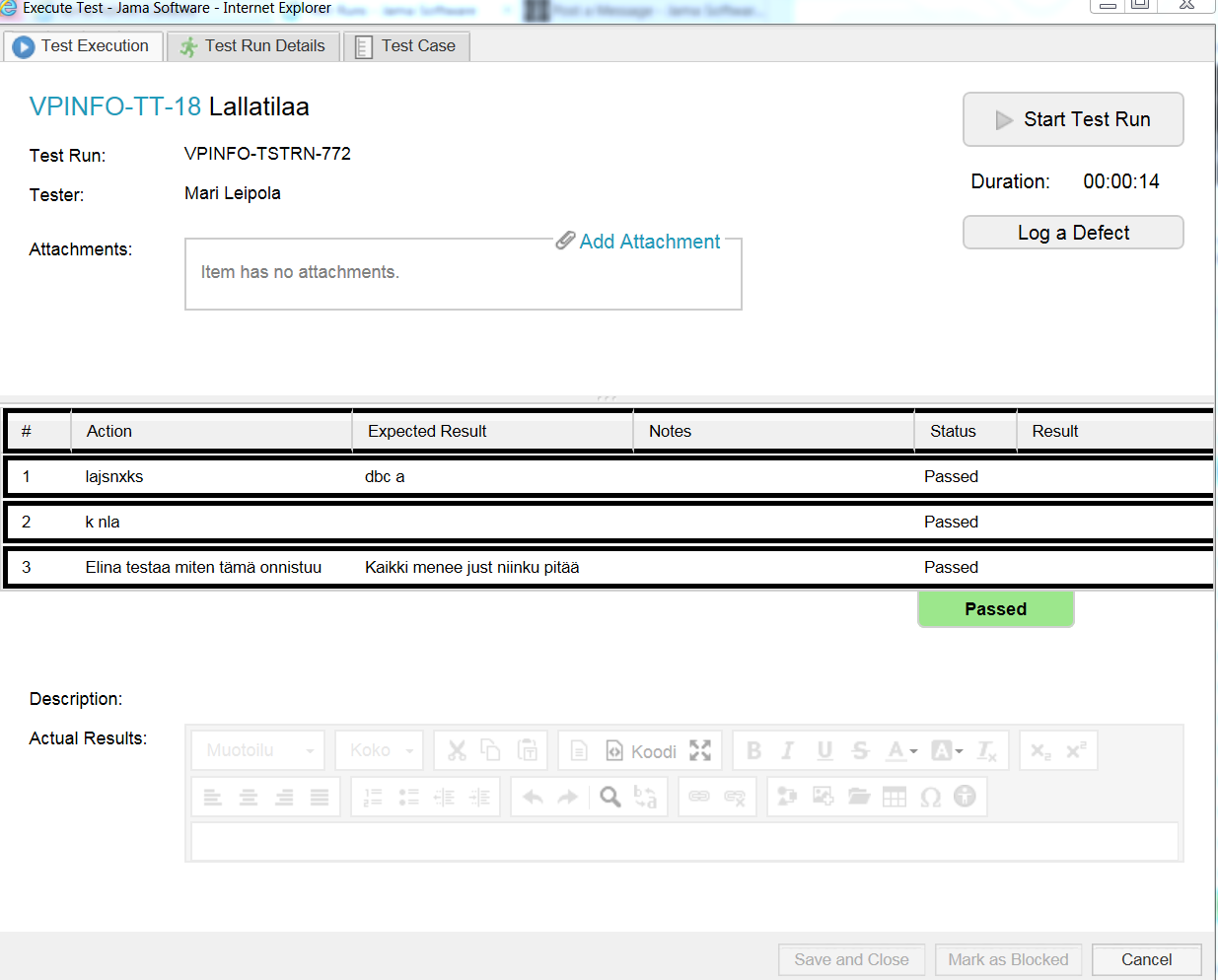 Attachment to Execute test