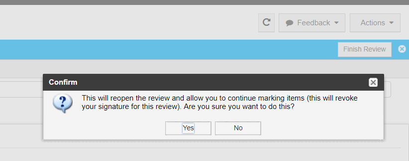 Confirm Window Finish Review Button Pressed
