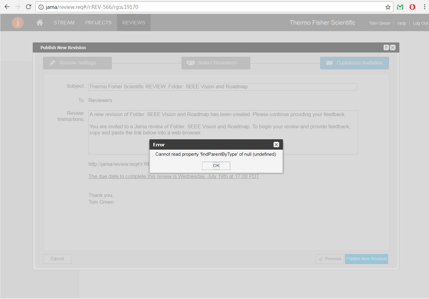 publish new revision error