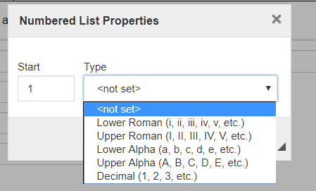 Number List properties Number List properties