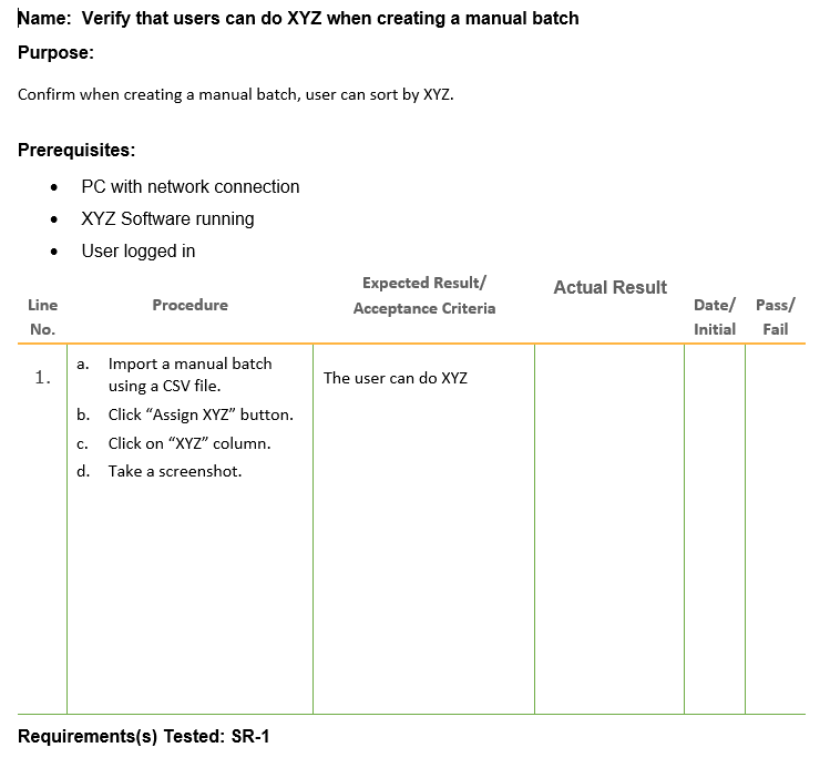 Sample test case in Word Sample test case in Word