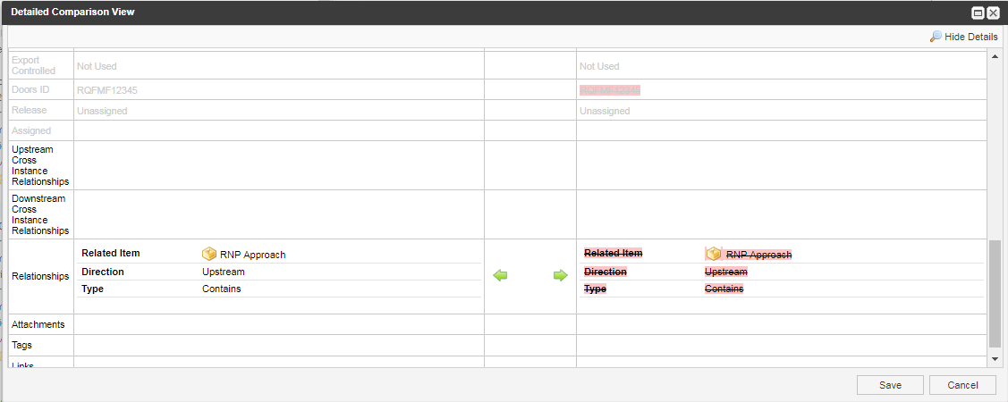 Detailed Comparison View Flags for Sync Indicator