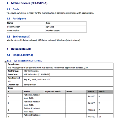 Test Results report - Grouped by Test Cycle