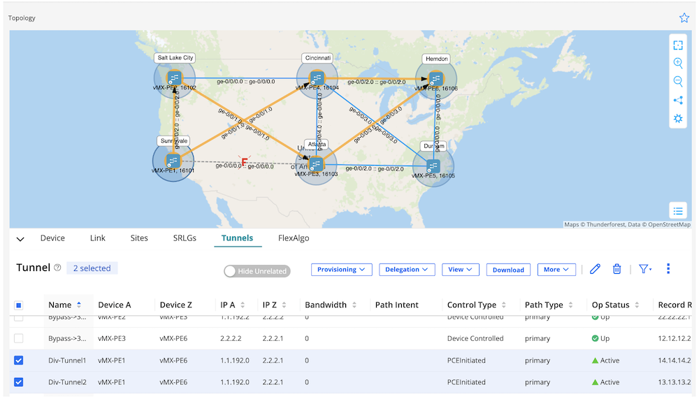 Figure 11 - Tunnel Diversity Path After Simulate Fibre Cut