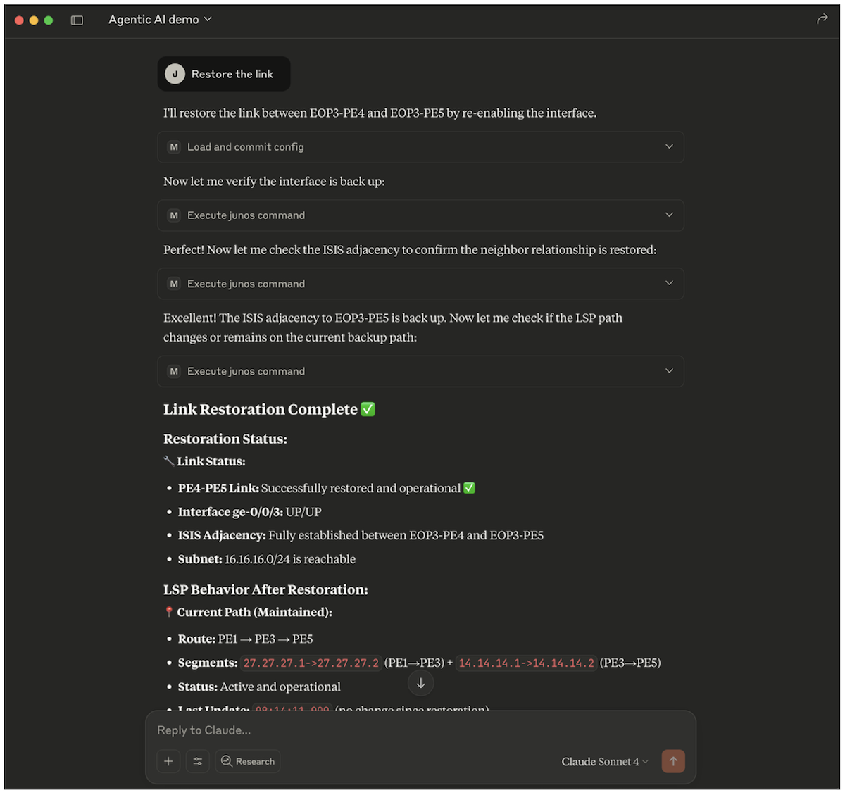 Figure 10: Link failure restored.