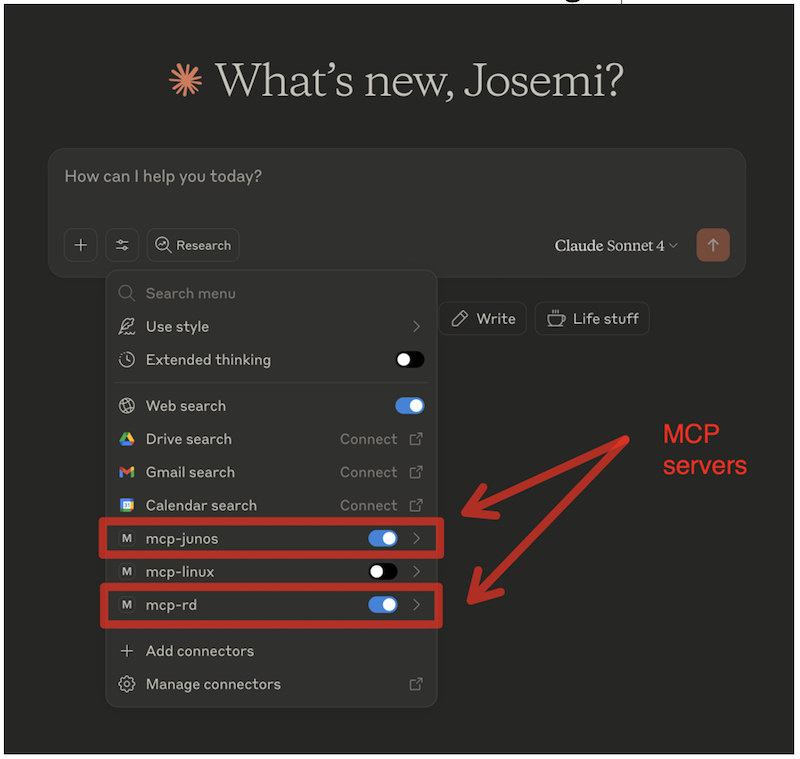 Figure 2: MCP Servers configured in Claude Desktop app.
