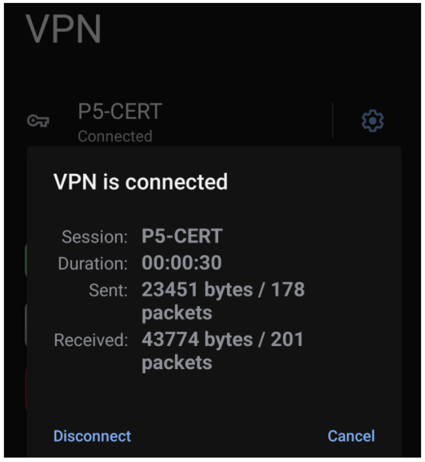 Figure 5: Connected VPN Status