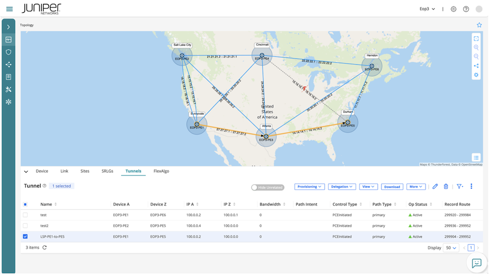 Figure 9: Updated topology and re-routed LSP tunnel.