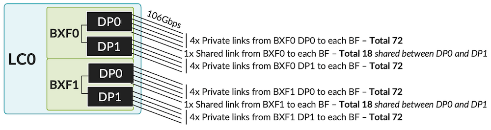 Figure 20: Zoom in LC0 and the 9x links per BXF