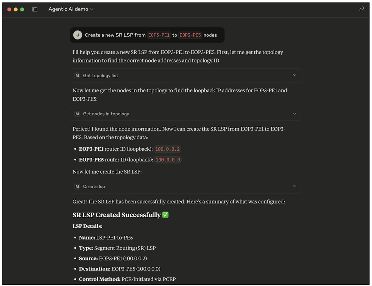 Figure 5: SR LSP created by AI agent.