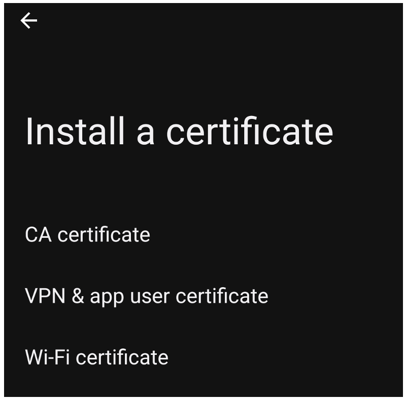 Figure 3: Android Install Certificate Dialogue