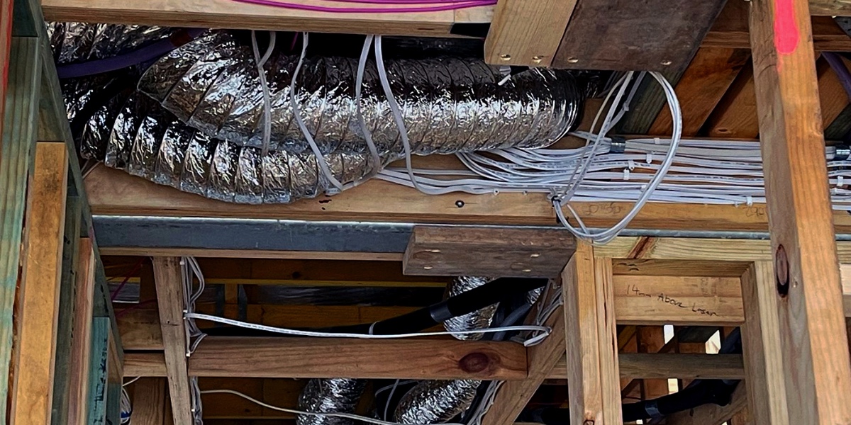 Ducting run within the roof cavity of a build in progress