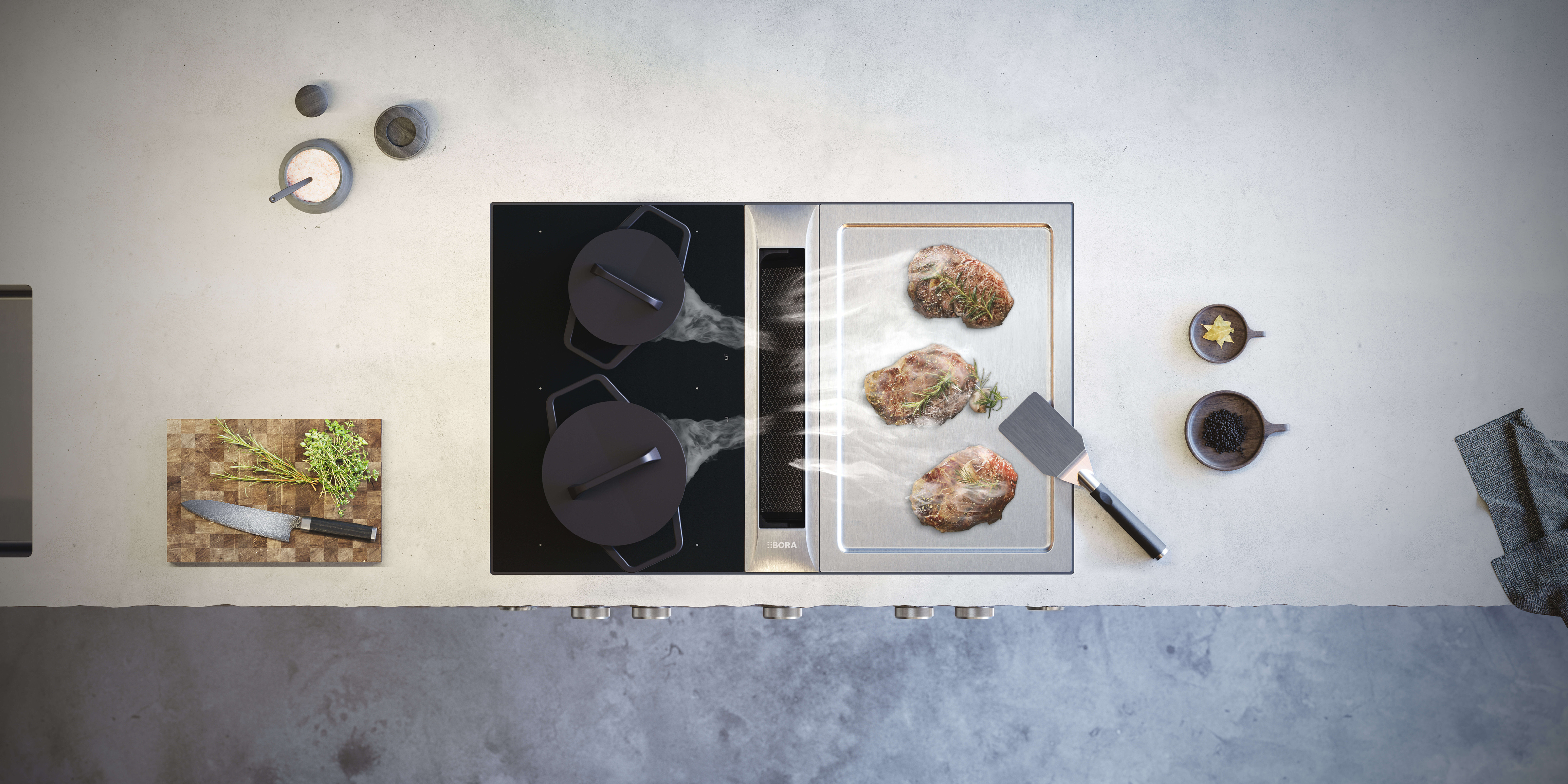 BORA Professional 3.0 – blending visual aesthetics and a functionality tailored to individual cooking preferences, thus making a statement for sophisticated kitchen design.