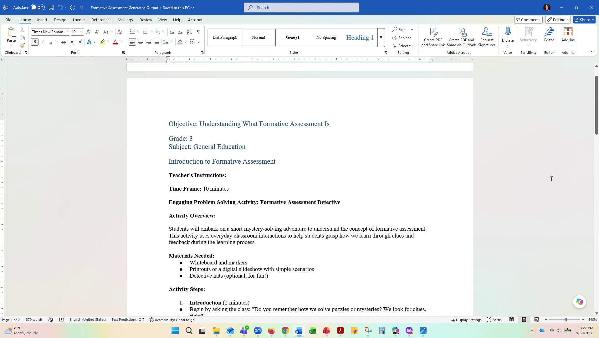 Mentra formative assessment exported to Word document