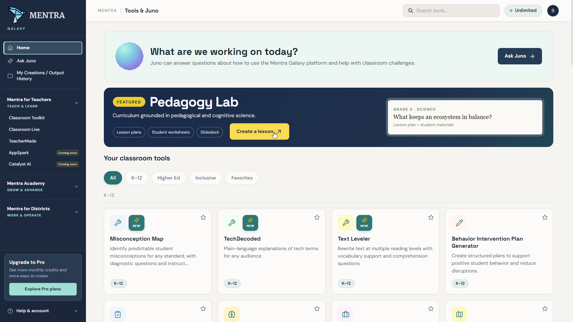 Mentra Pedagogy Lab screen