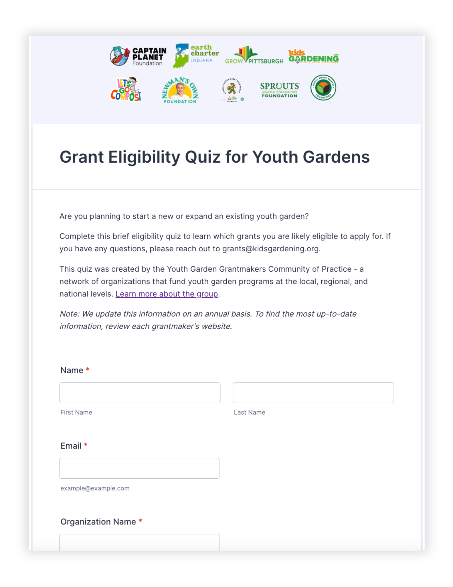 The beginning of a form that includes instructions, logos, and a few form fields