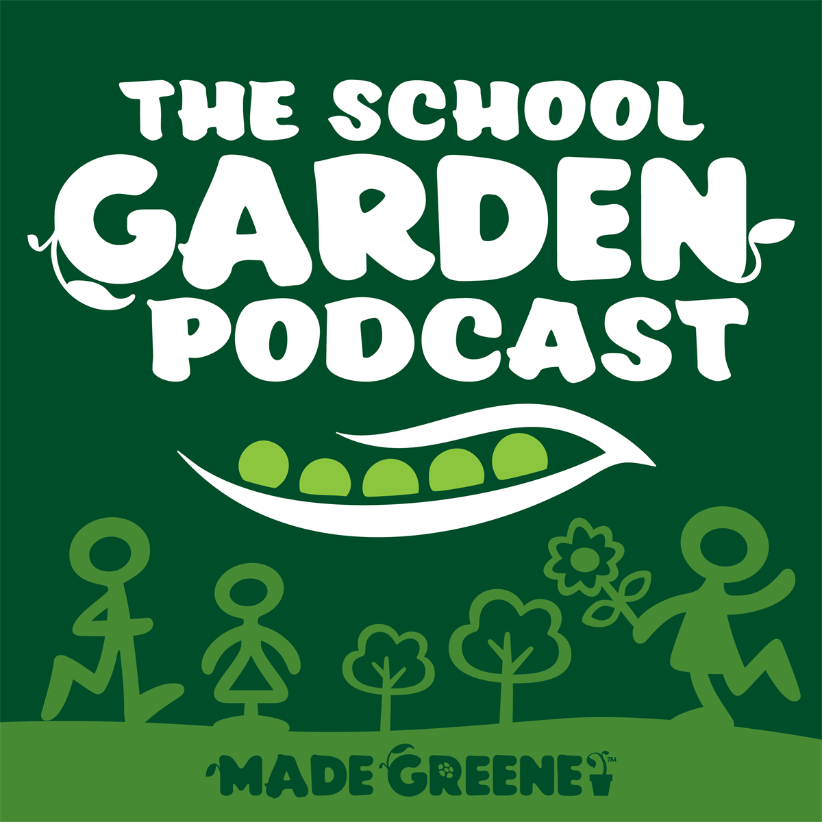 The School Garden Podcast logo on a green background