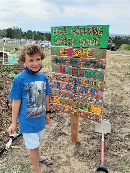 PWES signage for the garden. 4 rules Be Safe, Be Kind, Be Respectful, Have Fun. Our Art Club helped paint and make the sign. 