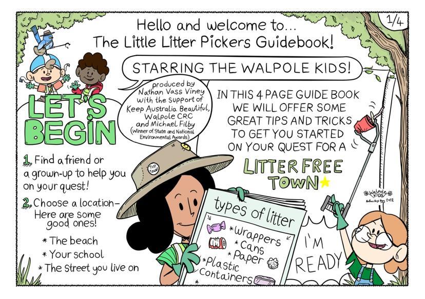 The Little Litter Pickers Guidebook page one. Credit: Supplied: Nathan Vass Viney
