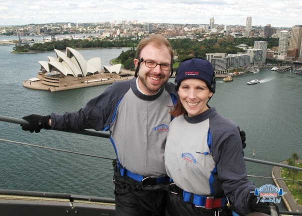 Tina Johns Tina and her husband Jason climbing the Sydney Harbour Bridge in Australia.