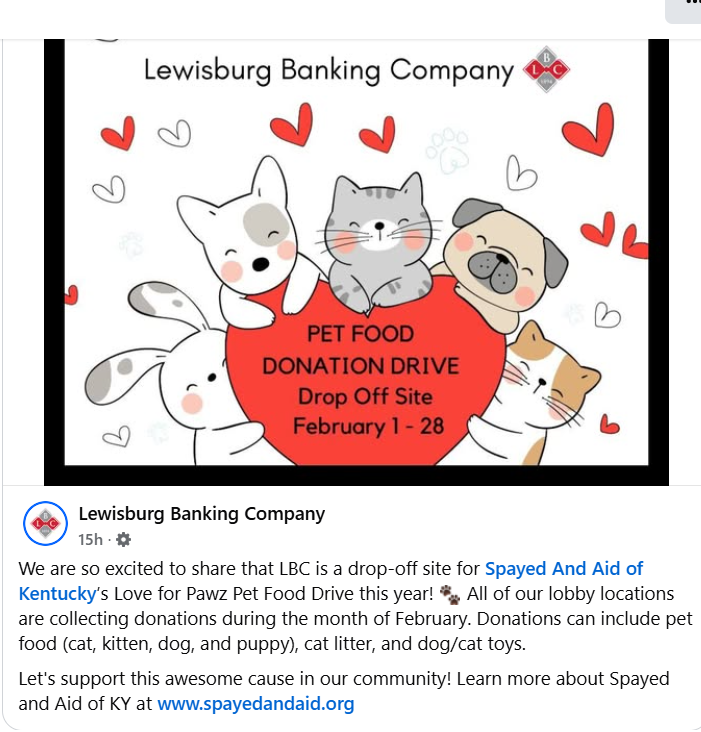 local bank getting involved in our donation drive
