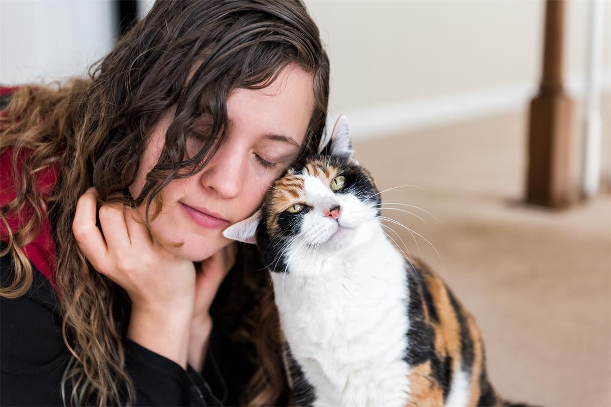 Cat and young girl snuggling