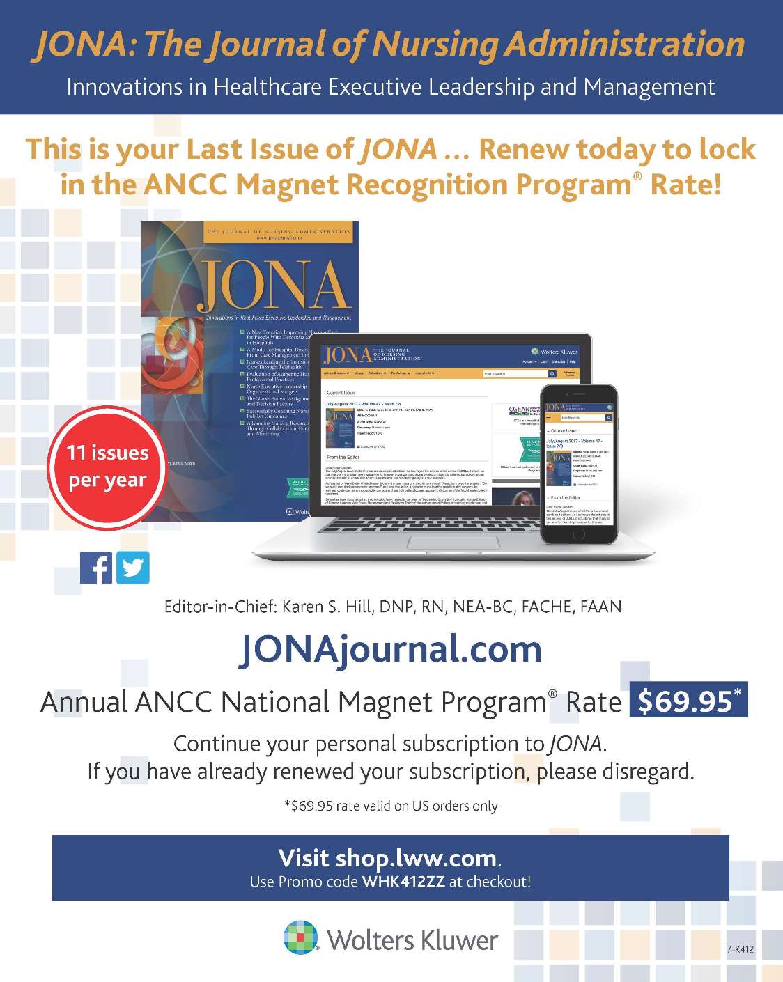 Flyer for Magnet discount for JONA: The Journal of Nursing Administration