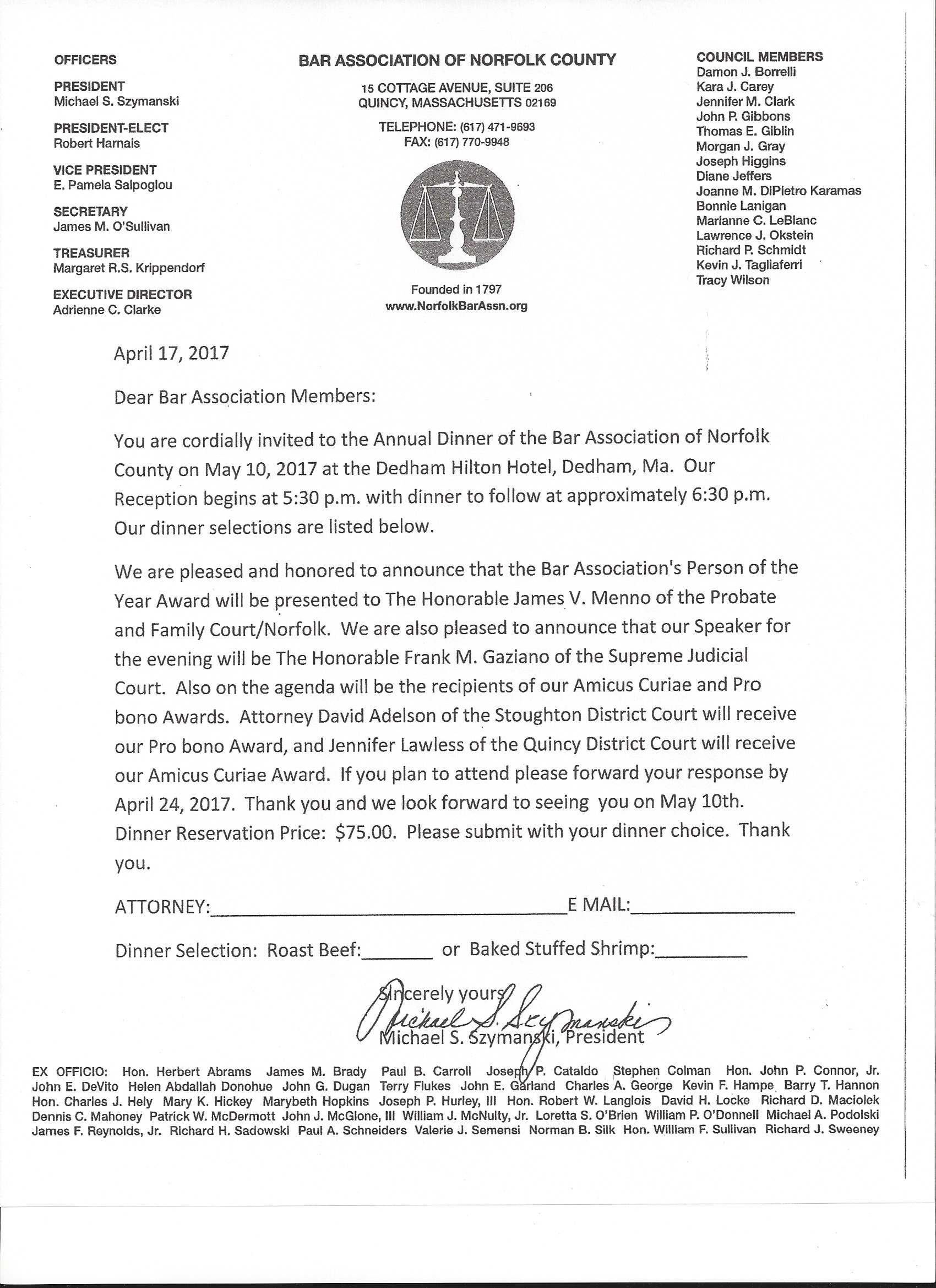 Annual Dinner invitation