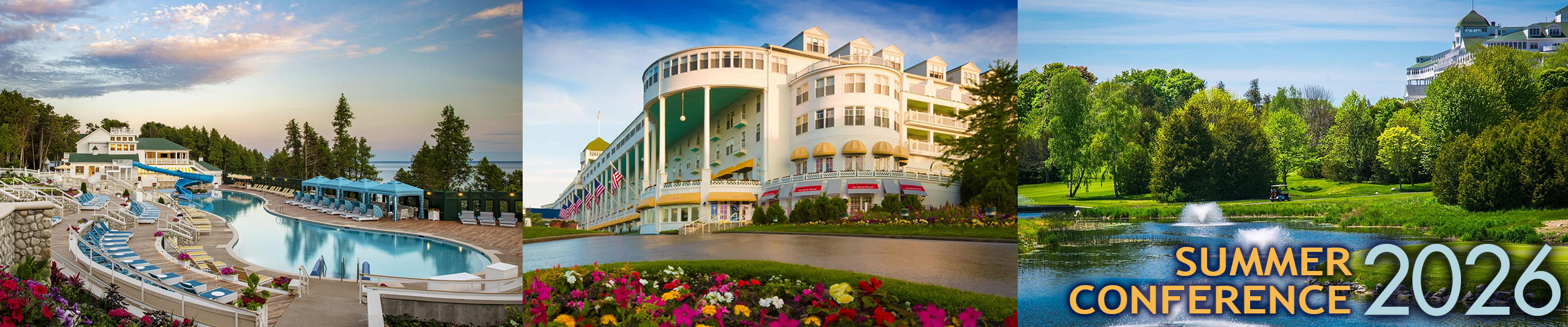 Summer Conference 2025 banner image with assorted summer resort scenes