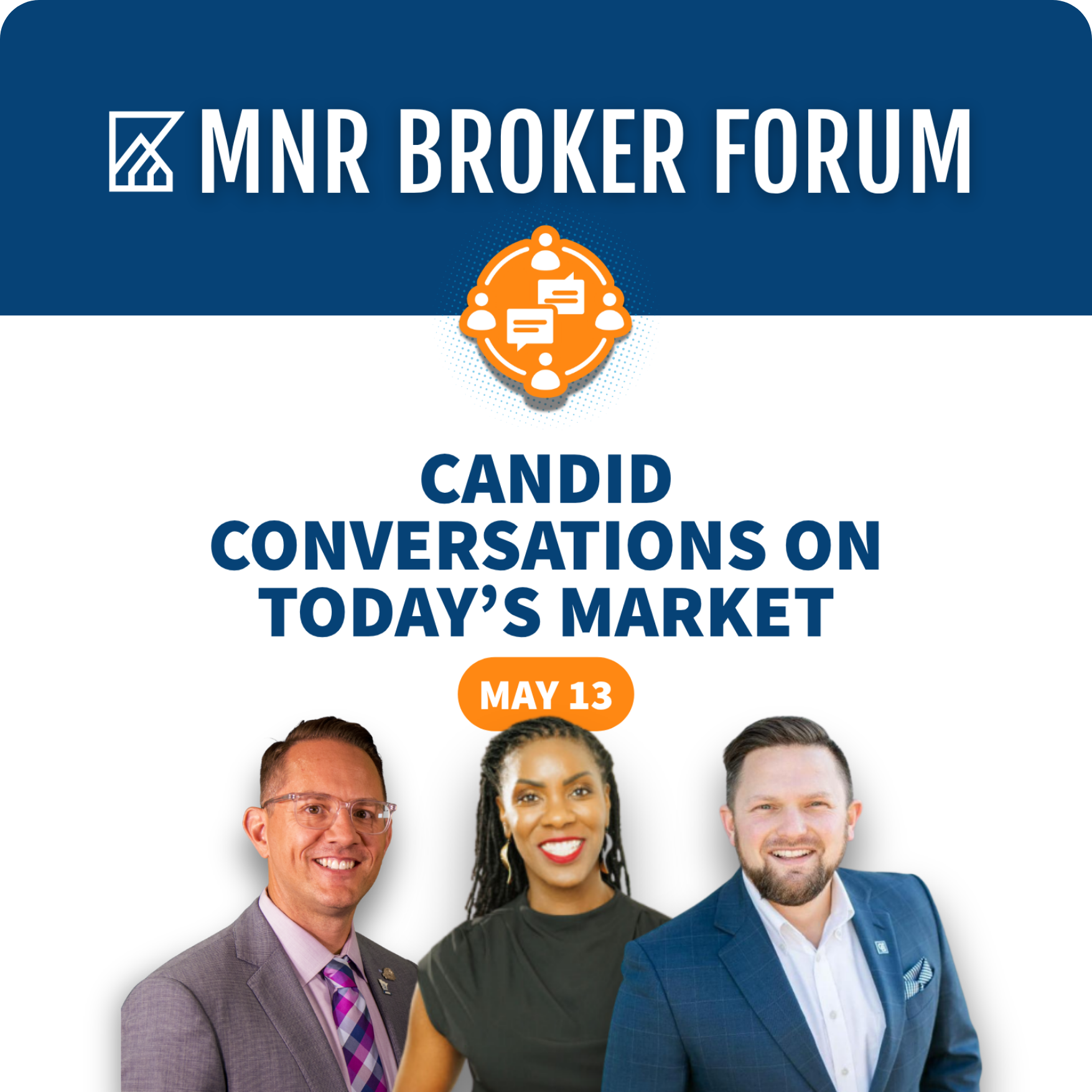 Graphic promoting Q2 Broker Forum featuring three headshots of speakers