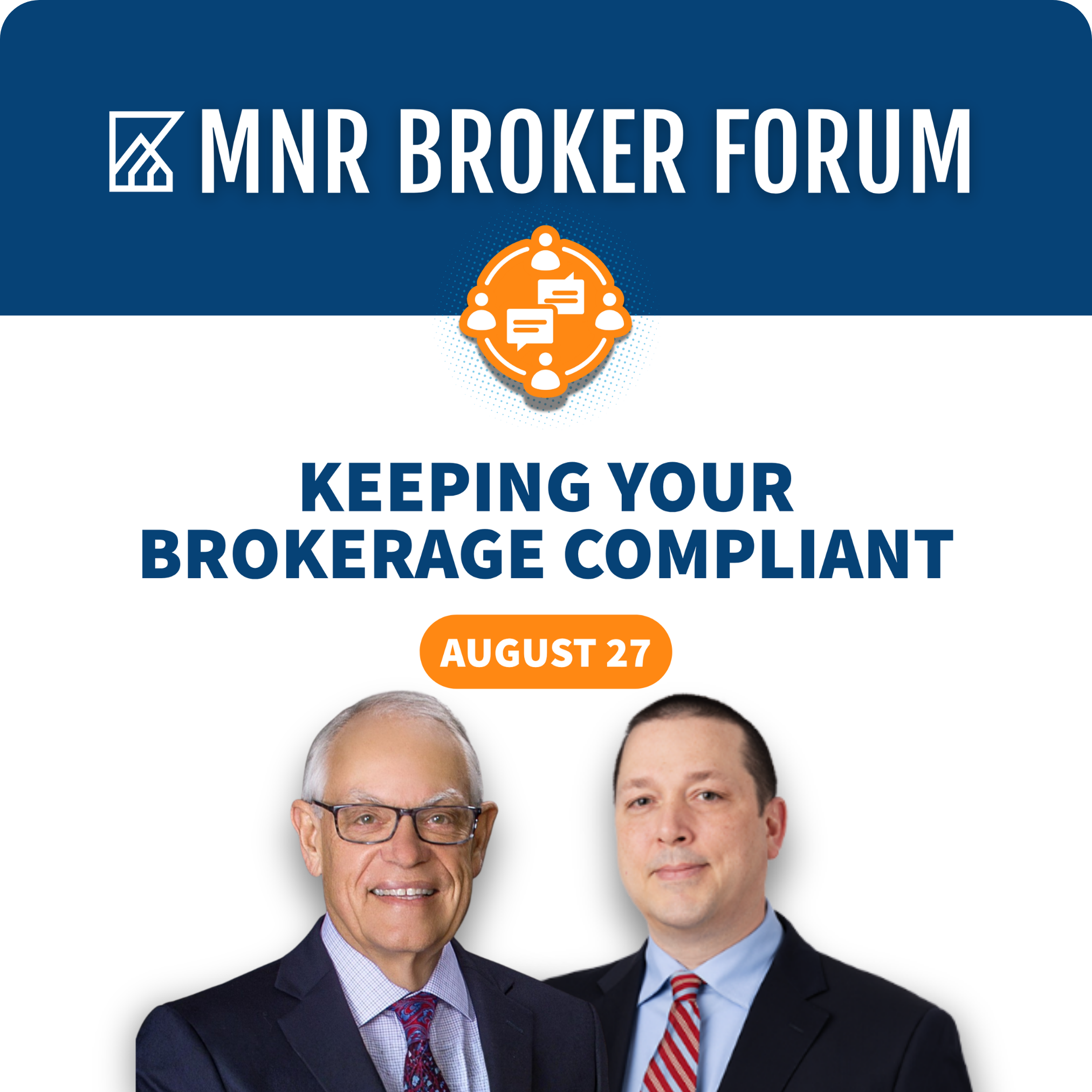 Graphic promoting Q3 Broker Forum featuring 2 headshots of speakers