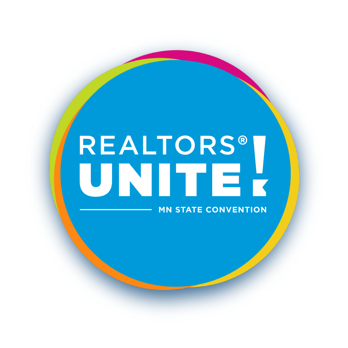Realtors UNITE! Event circle logo featuring circles of various colors overlayed on top of eachother