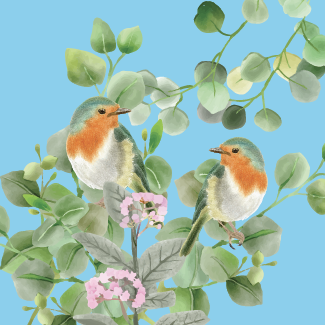 illustration of 2 birds in a tree