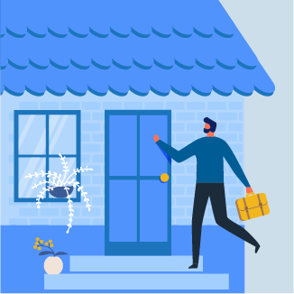 illustration of a man knocking on the front door of a house