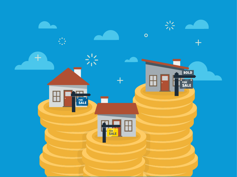 illustration of houses on top of coins