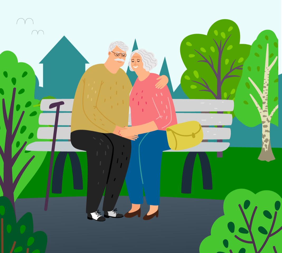 Two people sitting on a bench in a park