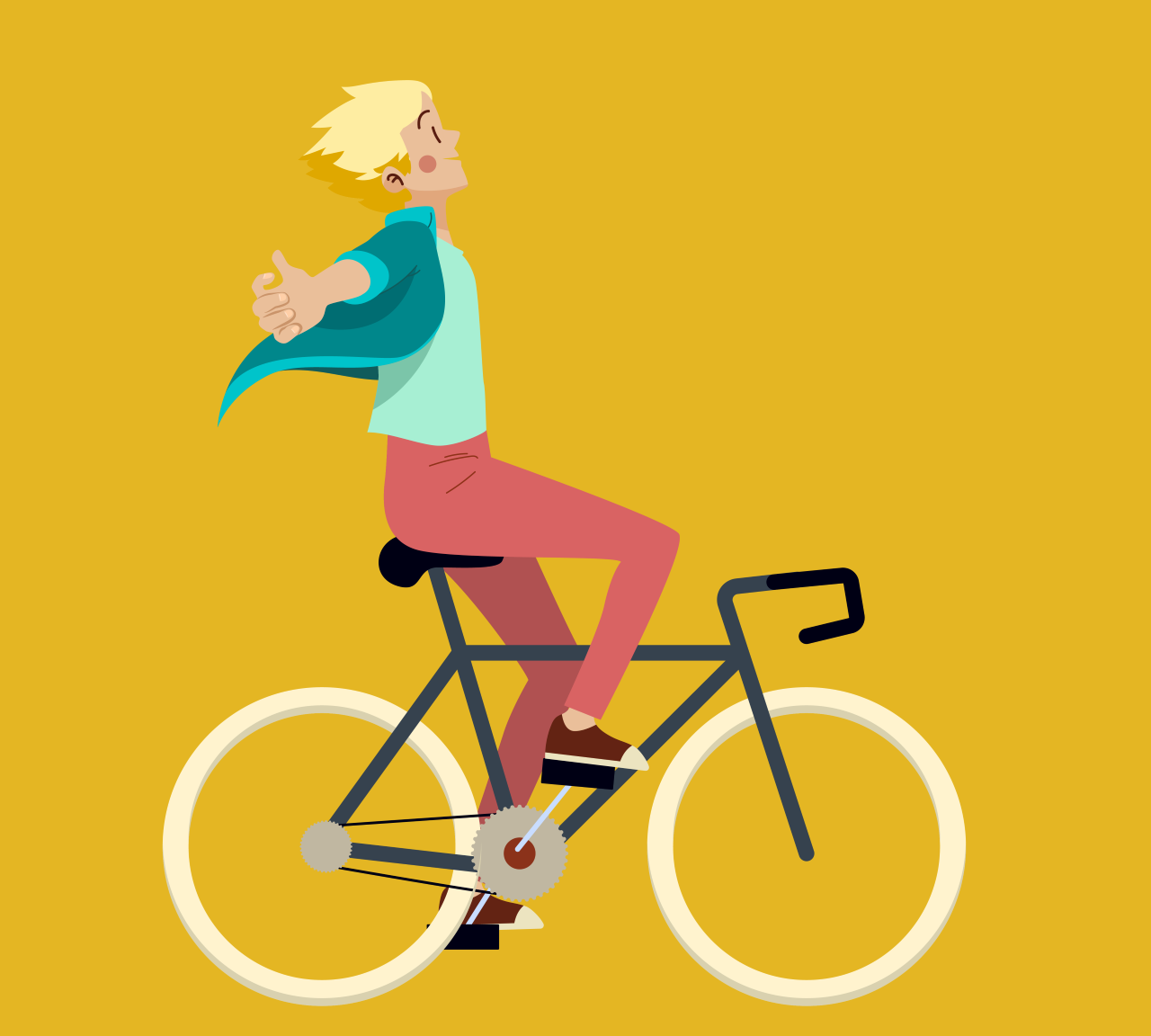 person on a bicycle with a yellow background