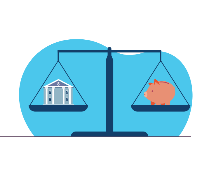 illustration of a government building and a piggy bank on a scale