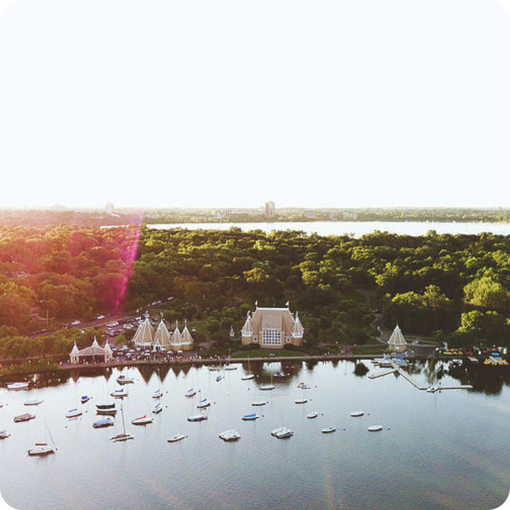 Drone image of Lake Harriet in Minneaoplis MN