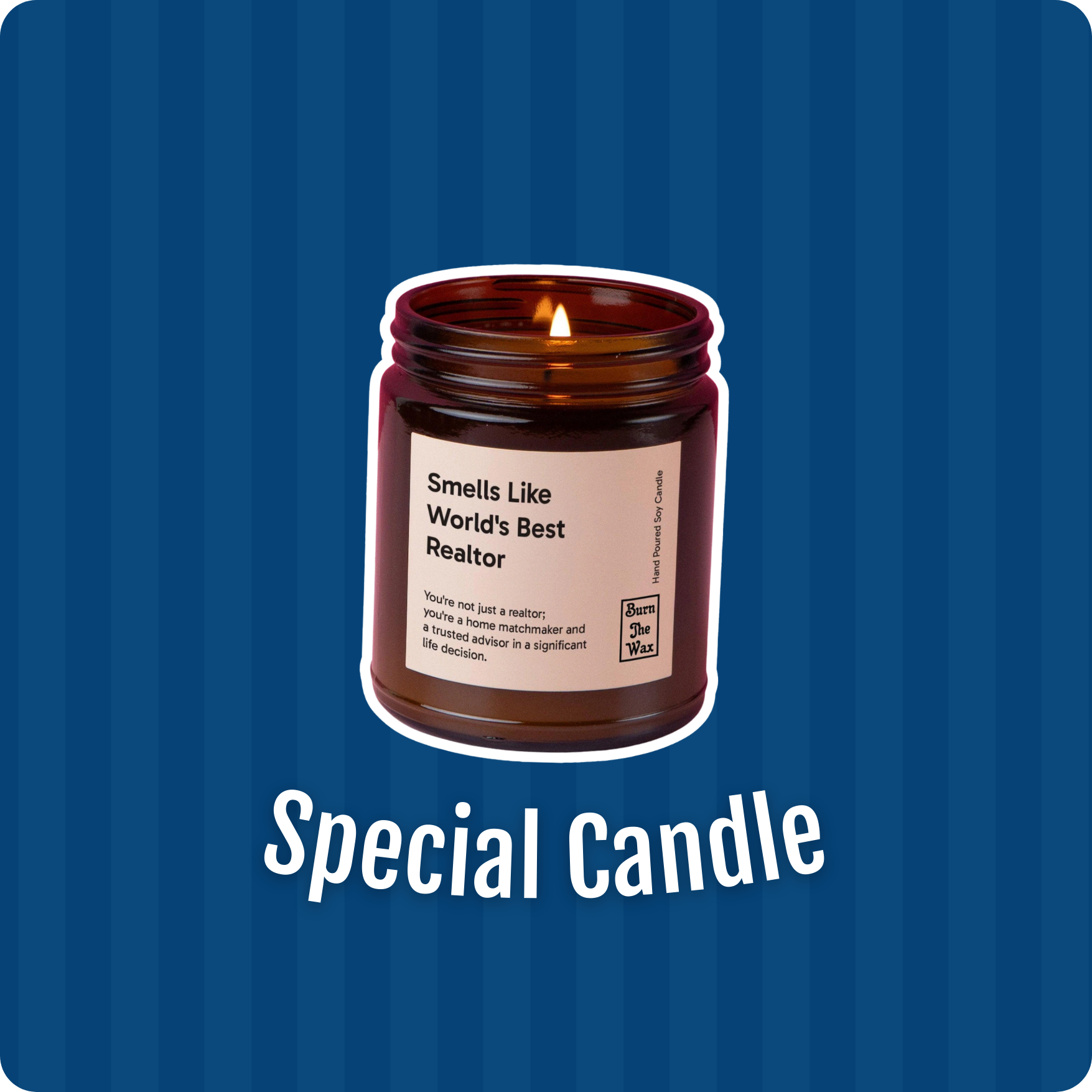 image of a specialized realtor candle over a blue lined background